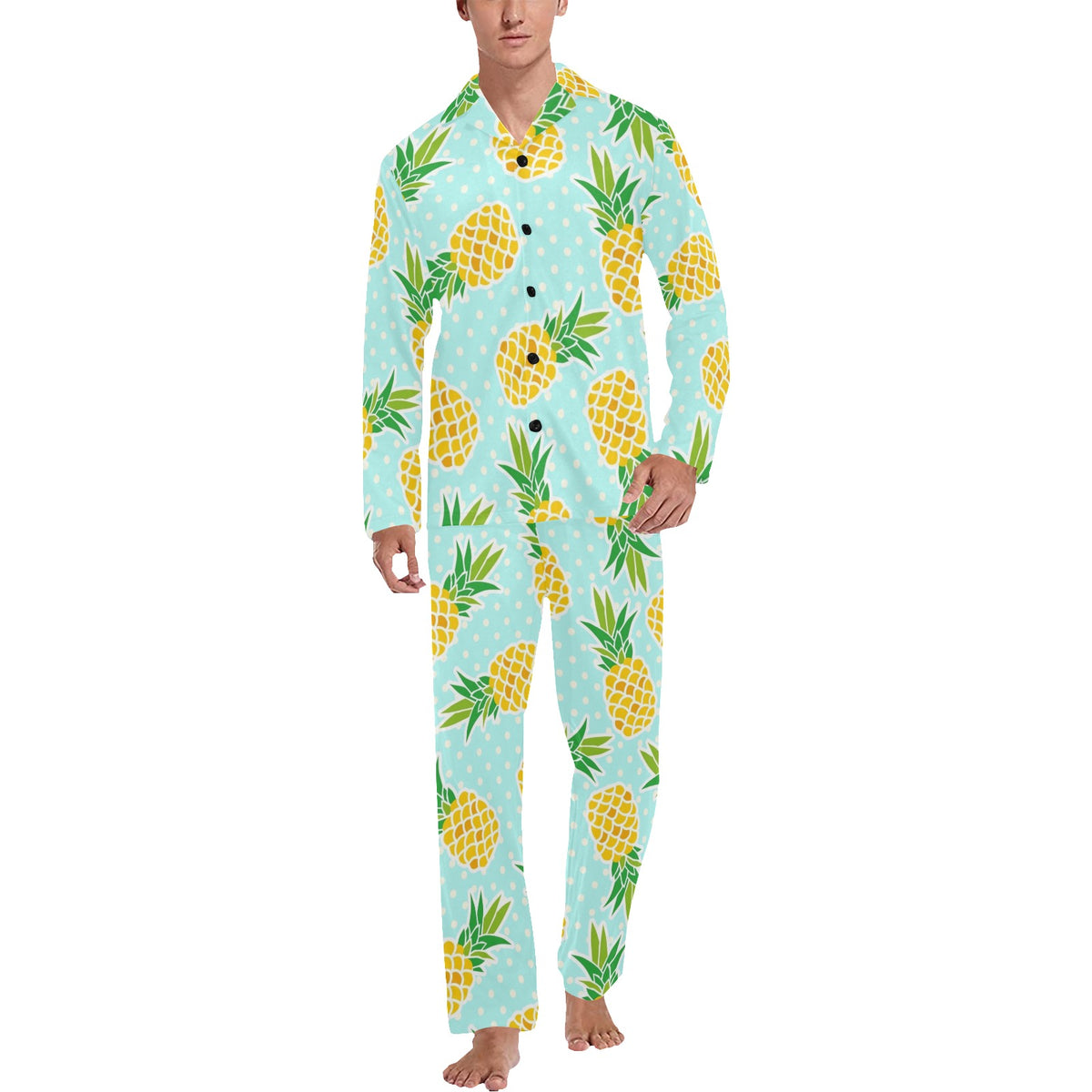 Pineapple Pattern Print Design PP01 Men's Long Sleeve Pajama Set