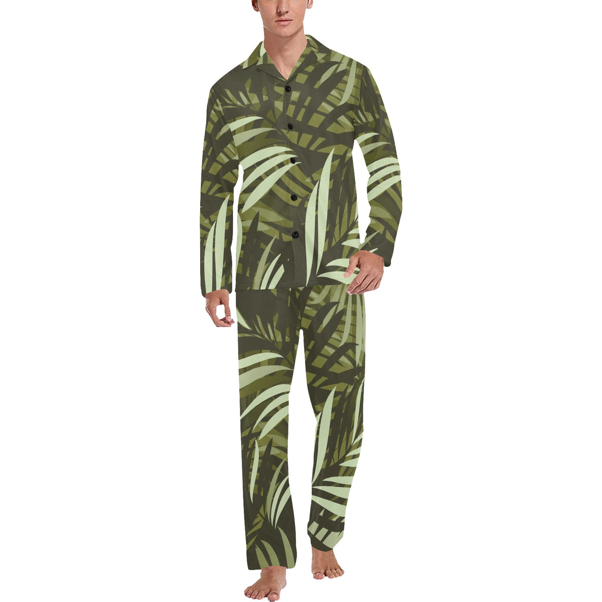 Palm Leaves Pattern Print Design PL05 Men's Long Sleeve Pajama Set