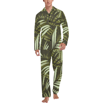 Palm Leaves Pattern Print Design PL05 Men's Long Sleeve Pajama Set