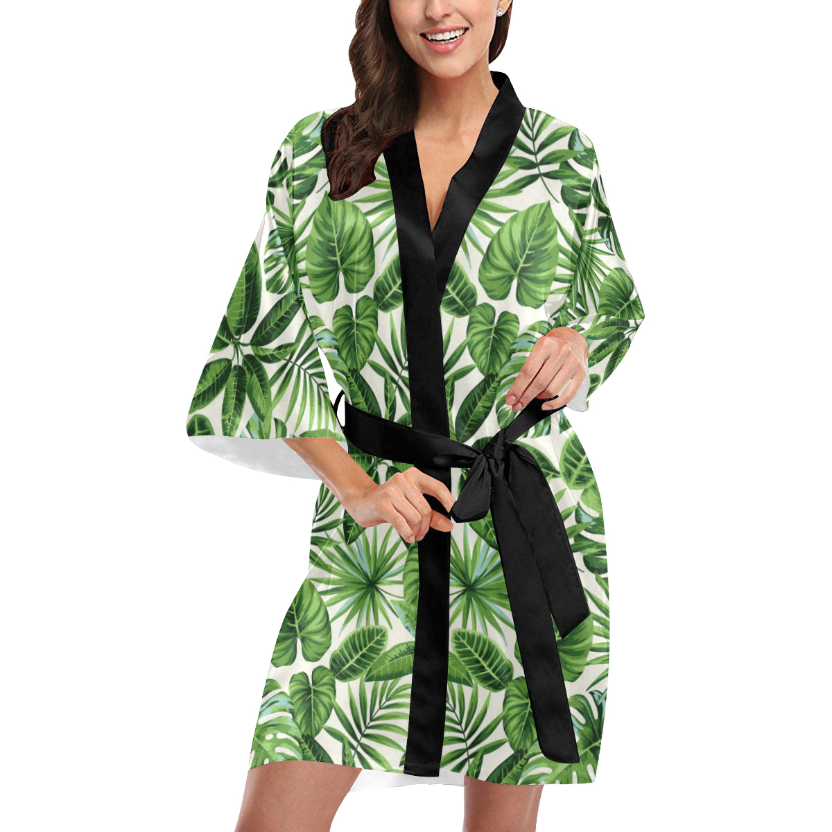 Tropical Flower Pattern Print Design TF013 Women's Short Kimono