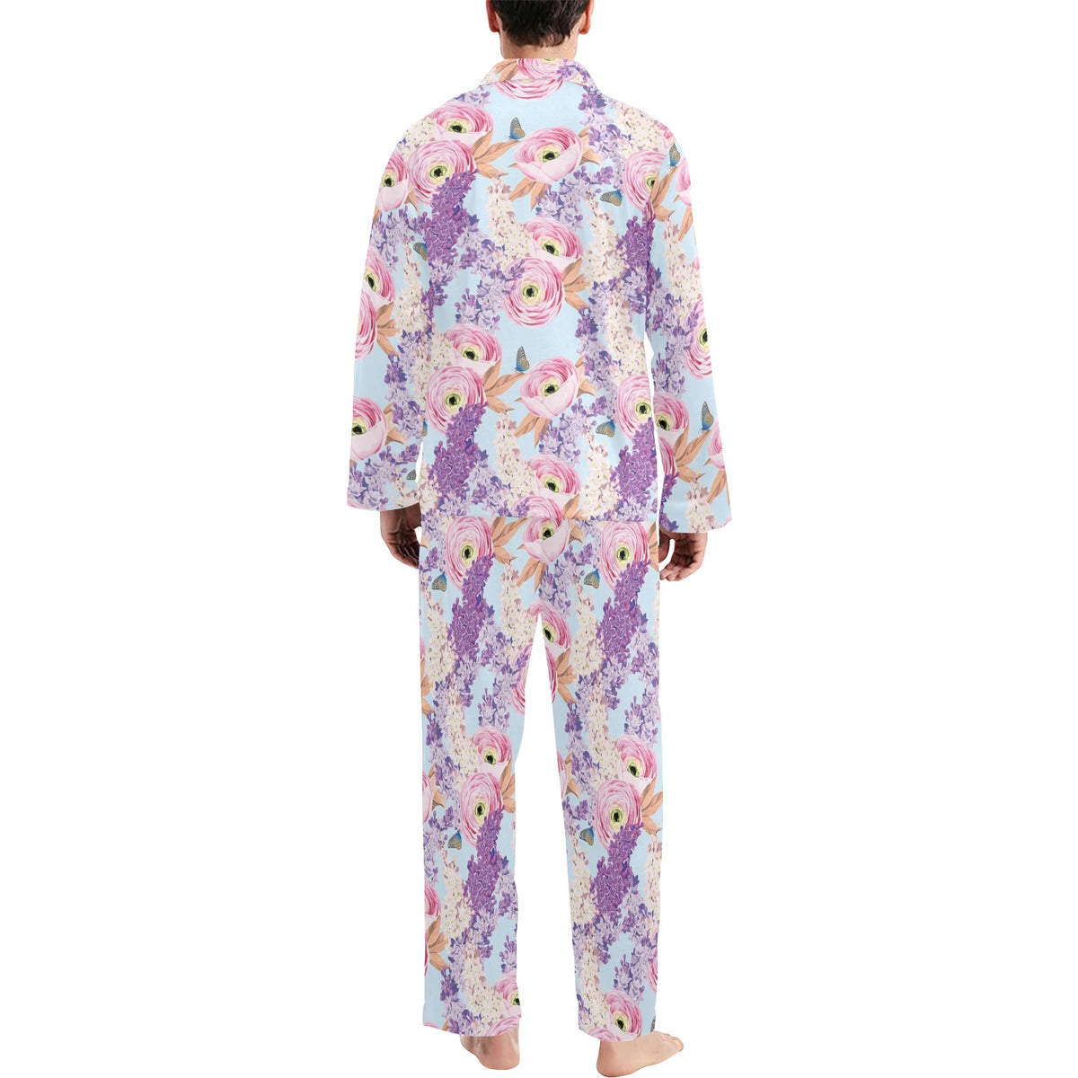 Lilac Pattern Print Design LI03 Men's Long Sleeve Pajama Set
