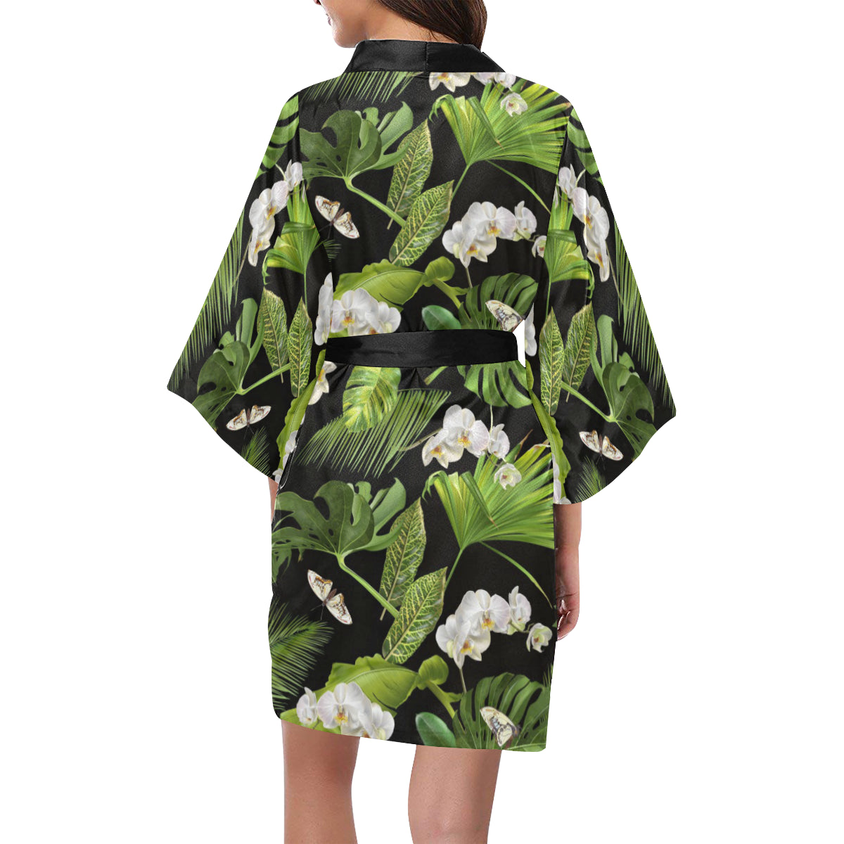 Tropical Flower Pattern Print Design TF026 Women's Short Kimono