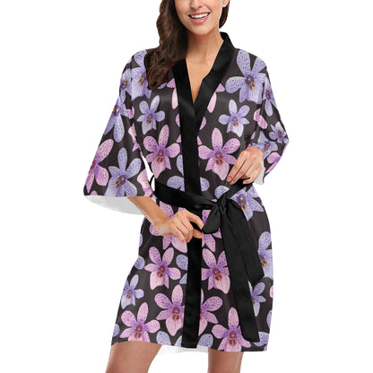 Orchid Pattern Print Design OR08 Women's Short Kimono