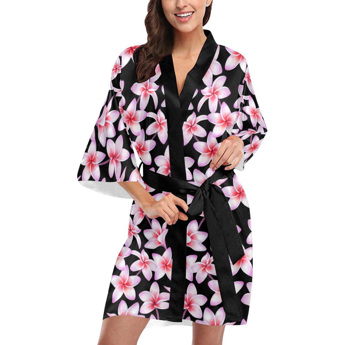 Pink Plumeria Pattern Print Design PM09 Women's Short Kimono
