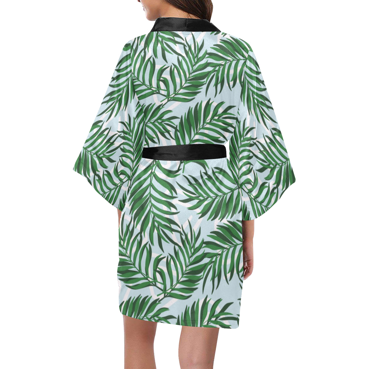 Palm Leaves Pattern Print Design PL06 Women's Short Kimono