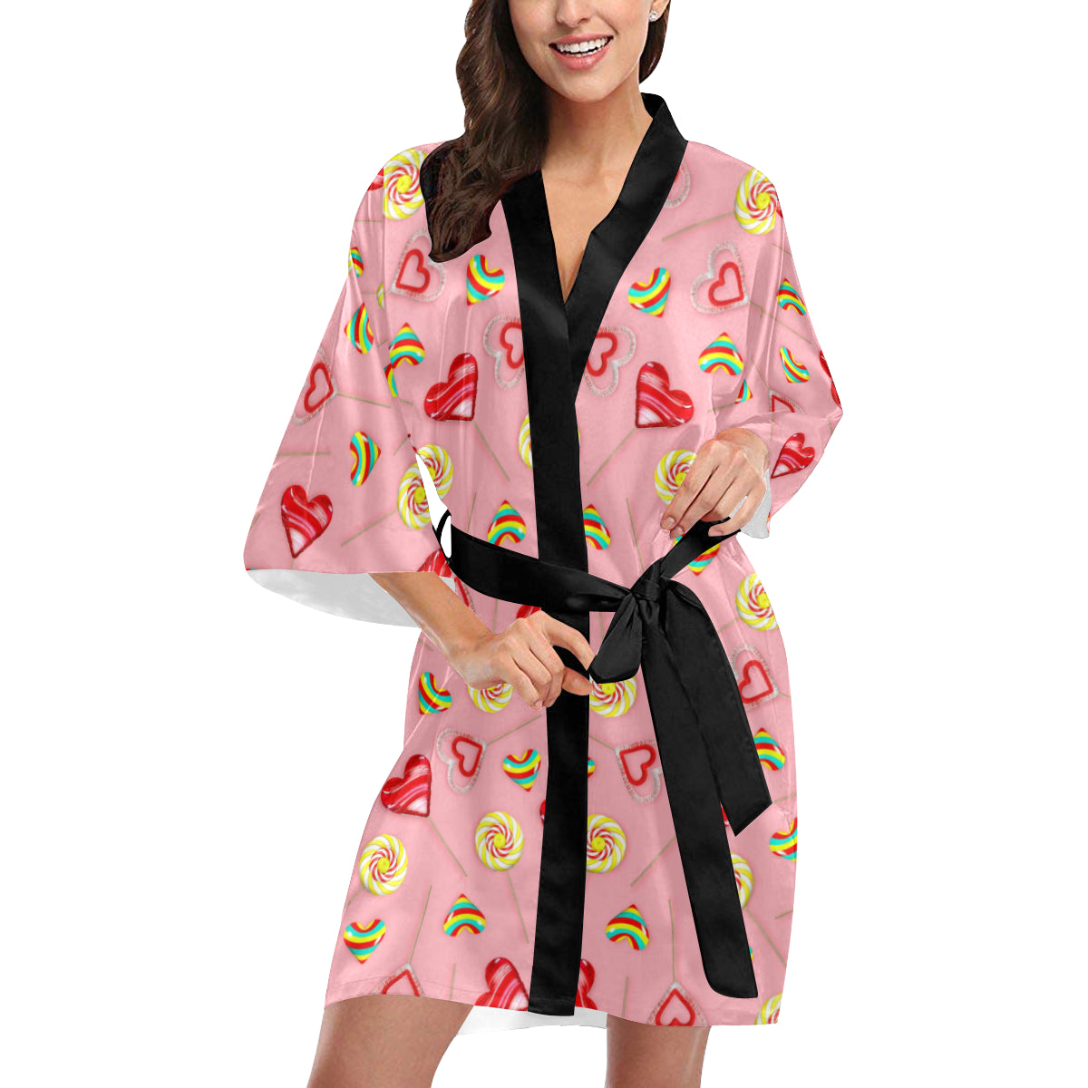 Lollipop Pattern Print Design LL05 Women's Short Kimono