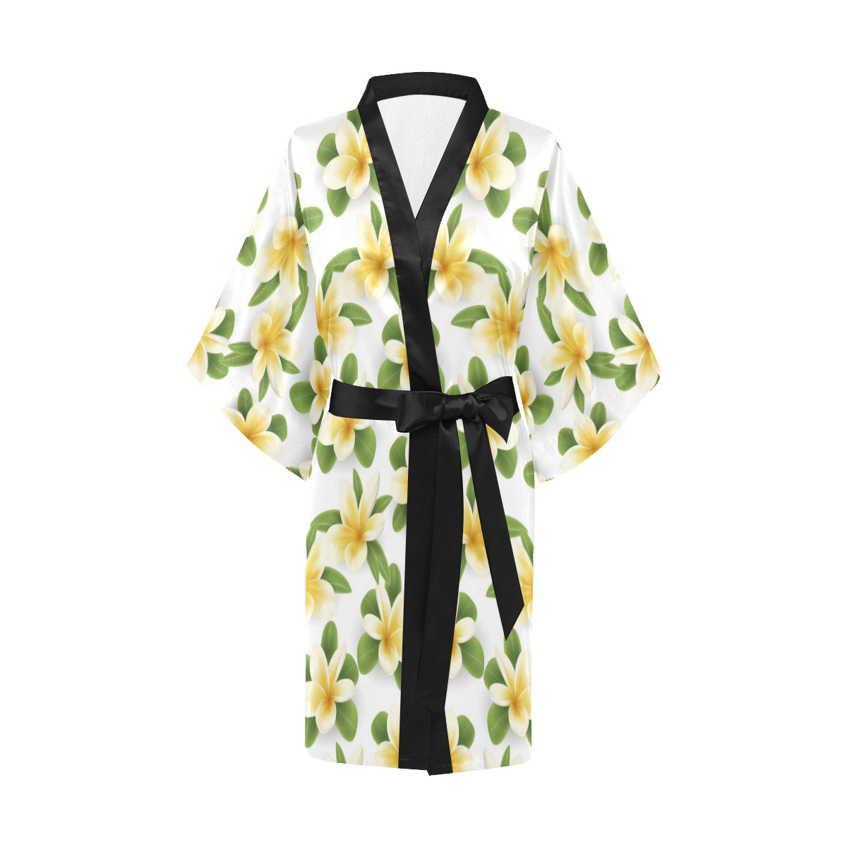 Yellow Plumeria Pattern Print Design PM012 Women's Short Kimono