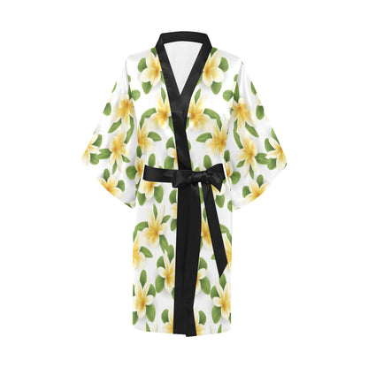 Yellow Plumeria Pattern Print Design PM012 Women's Short Kimono