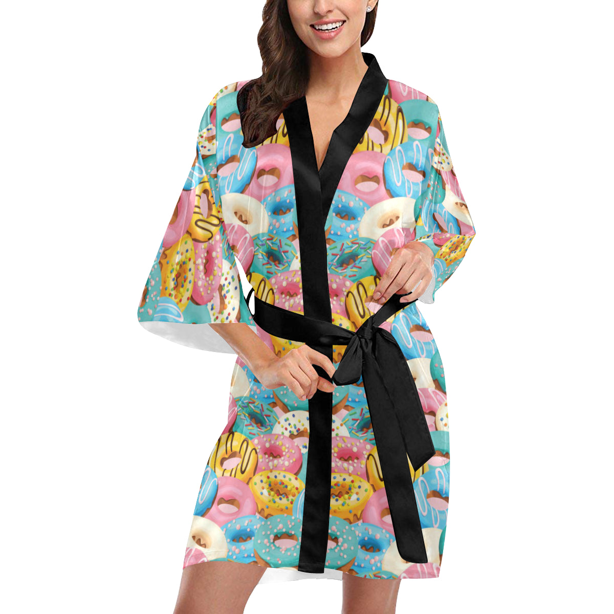 Donut Pattern Print Design DN01 Women's Short Kimono