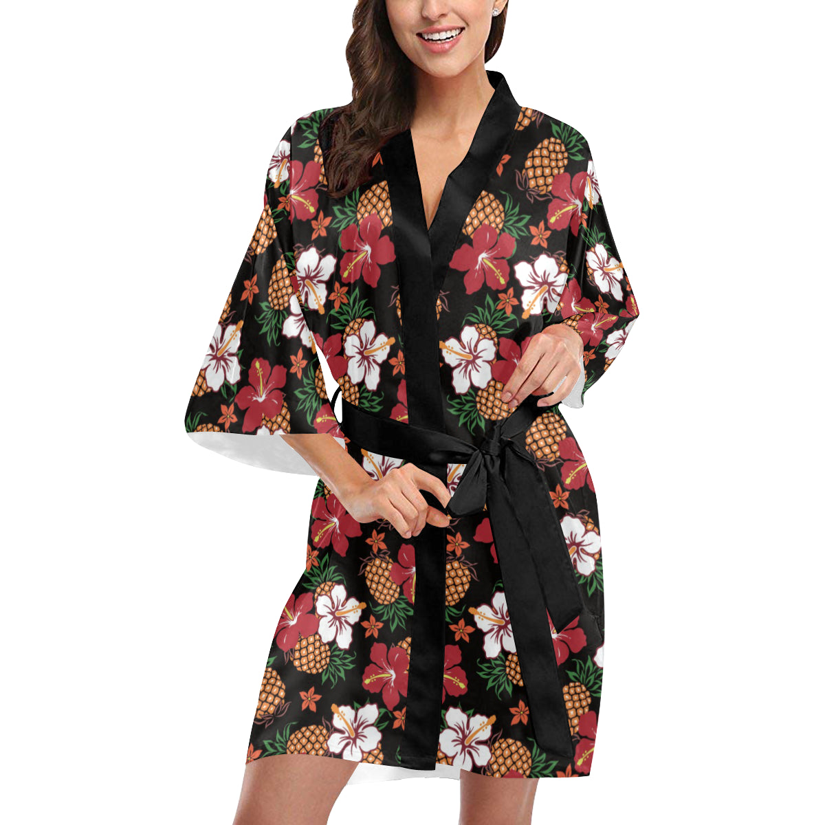 Hawaiian Themed Pattern Print Design H013 Women's Short Kimono