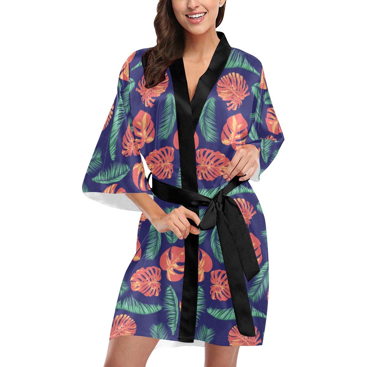 Palm Leaves Pattern Print Design PL011 Women's Short Kimono