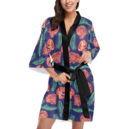 Palm Leaves Pattern Print Design PL011 Women's Short Kimono