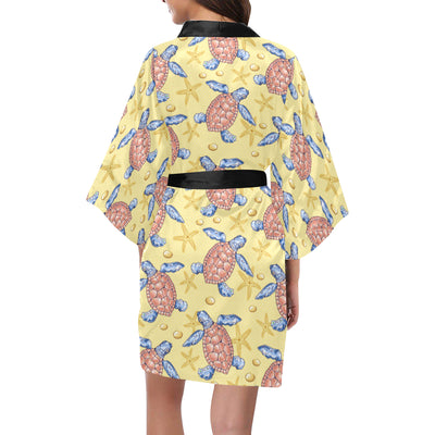 Sea Turtle Pattern Print Design T06 Women's Short Kimono