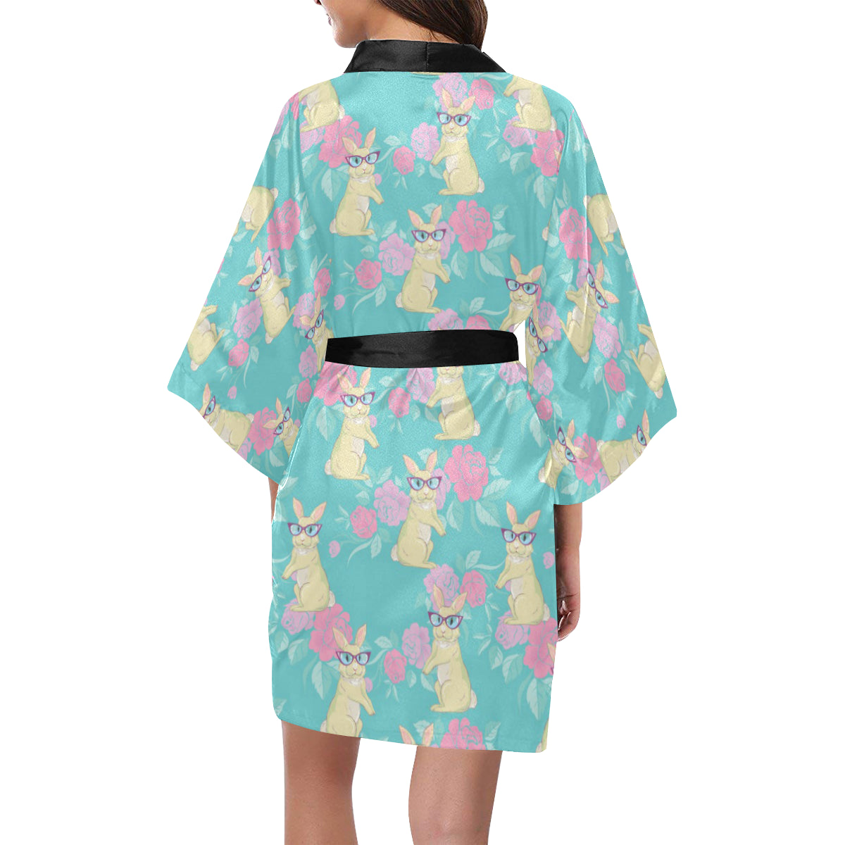 Rabbit Pattern Print Design RB05 Women's Short Kimono