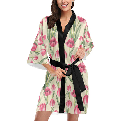 Tulip Pink Pattern Print Design TP06 Women's Short Kimono