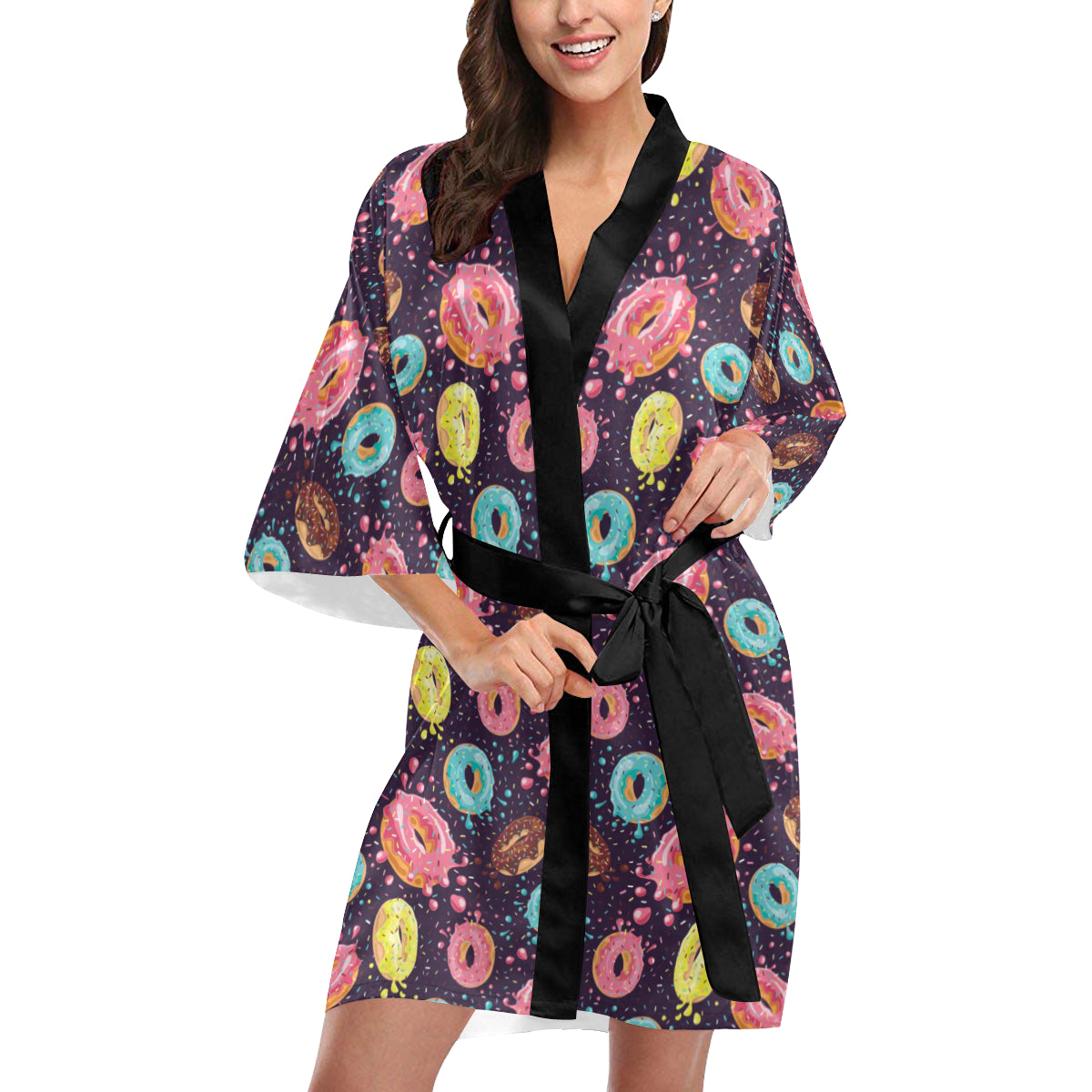 Donut Pattern Print Design DN03 Women's Short Kimono
