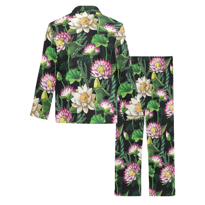 Water Lily Pattern Print Design WL010 Men's Long Sleeve Pajama Set