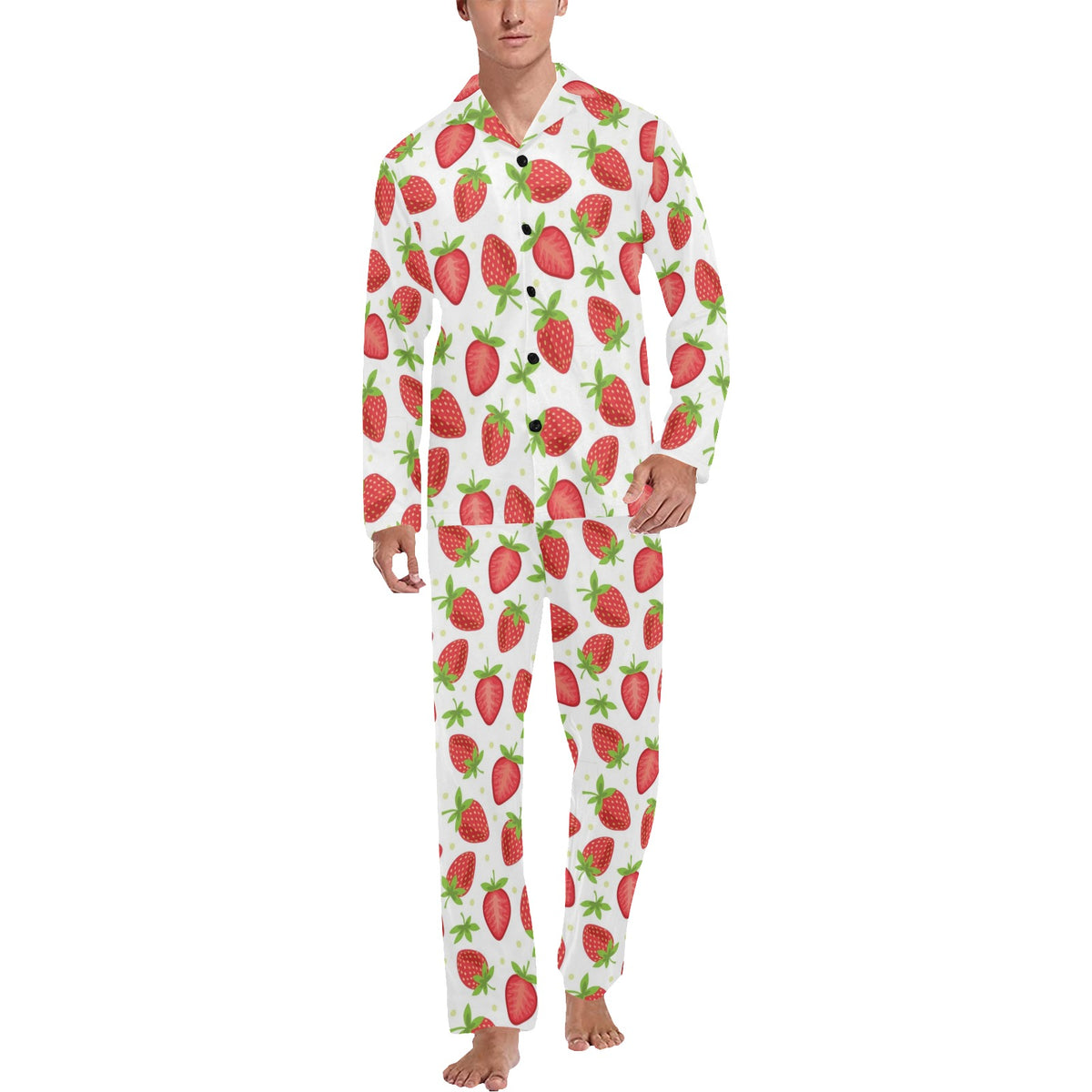 Strawberry Pattern Print Design SB07 Men's Long Sleeve Pajama Set