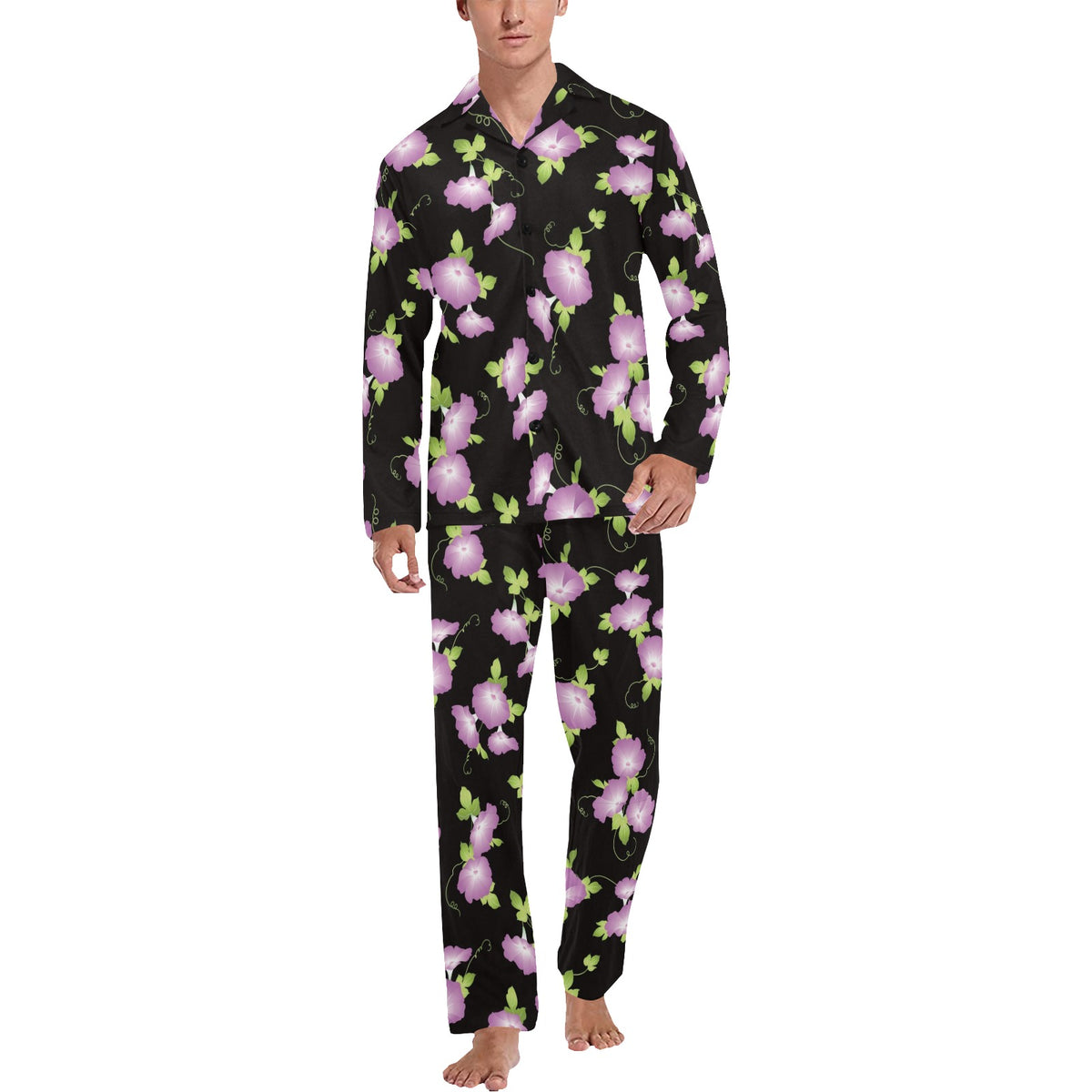 Morning Glory Pattern Print Design MG02 Men's Long Sleeve Pajama Set