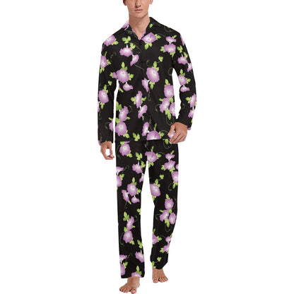 Morning Glory Pattern Print Design MG02 Men's Long Sleeve Pajama Set