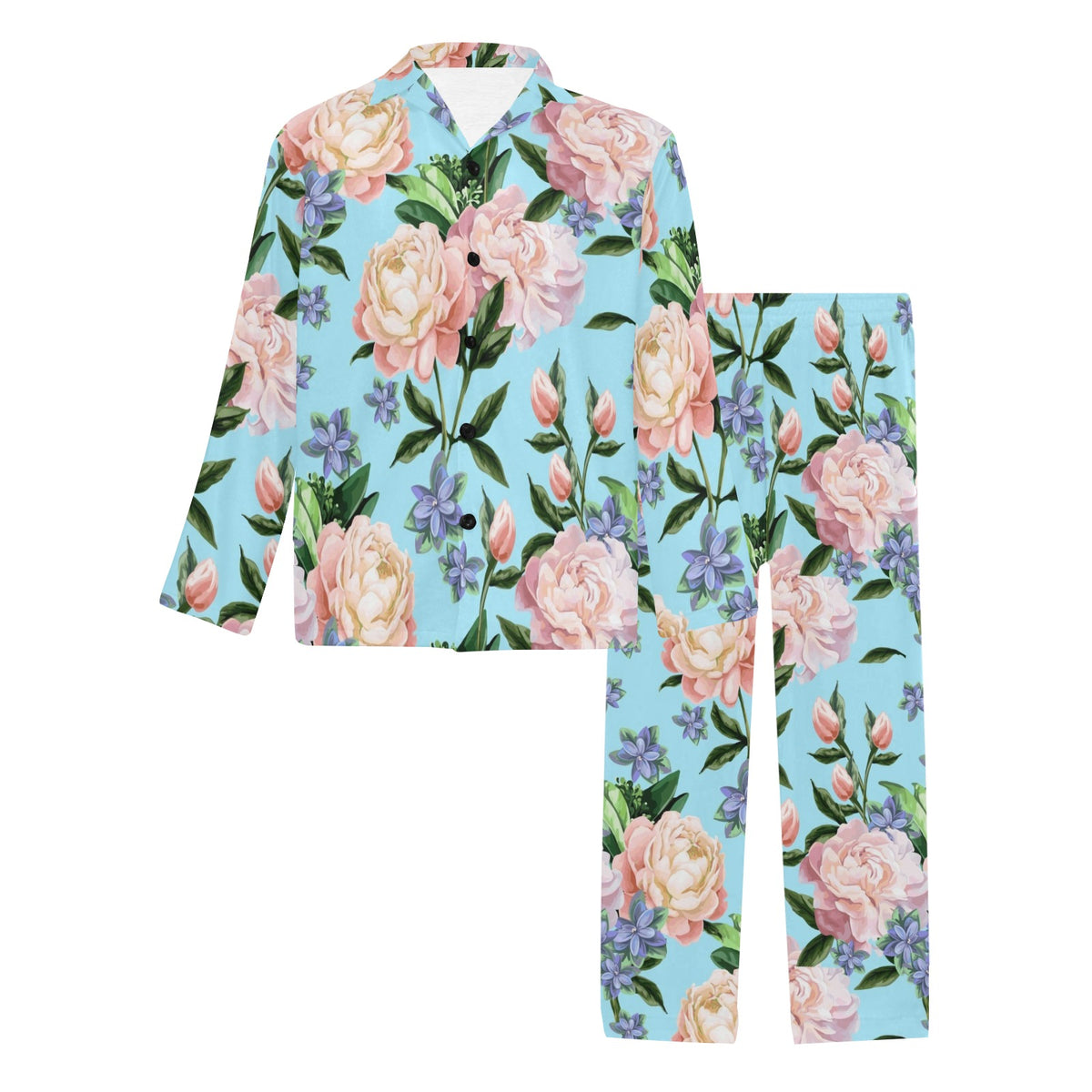 Peony Pattern Print Design PE02 Men's Long Sleeve Pajama Set