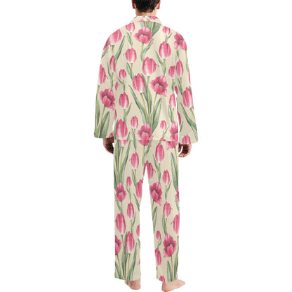 Tulip Pink Pattern Print Design TP06 Men's Long Sleeve Pajama Set