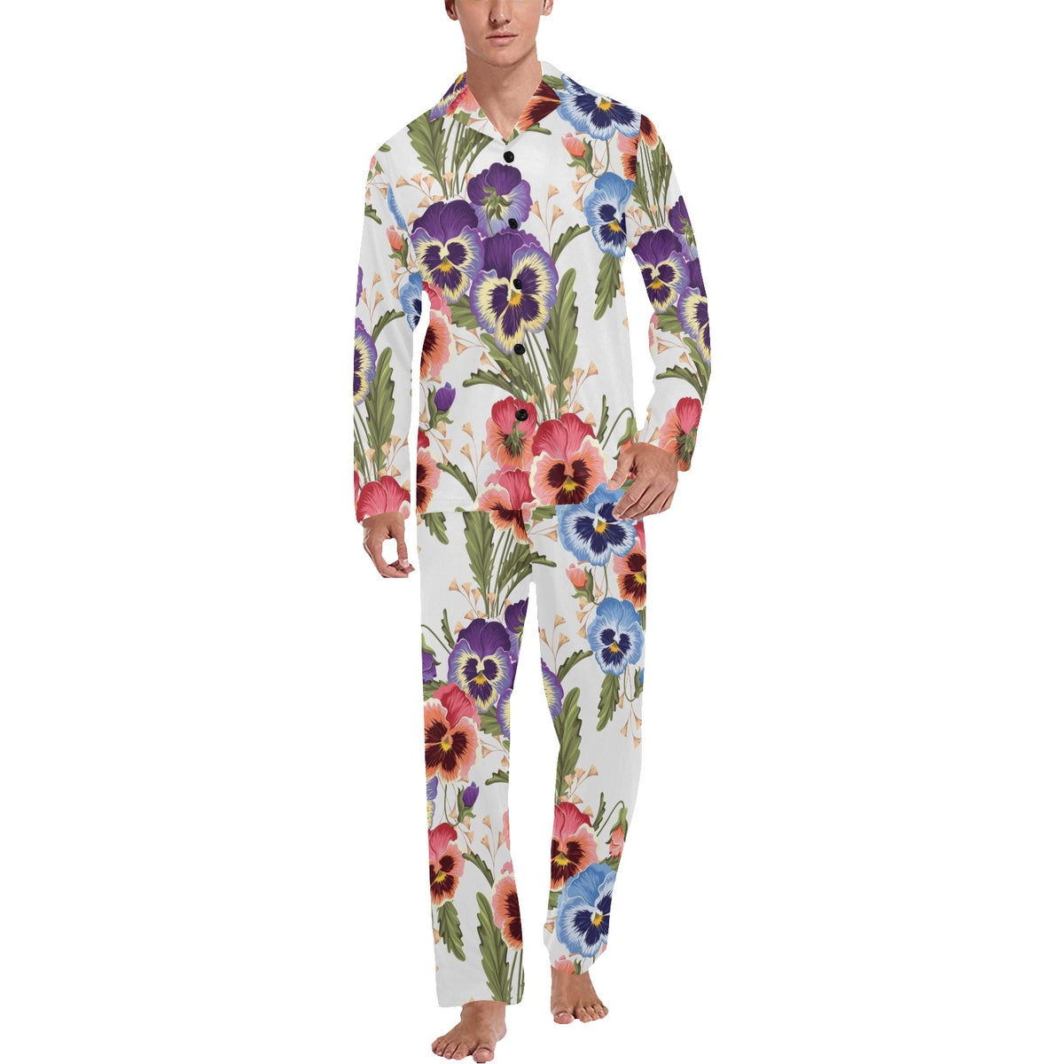 Pansy Pattern Print Design PS06 Men's Long Sleeve Pajama Set