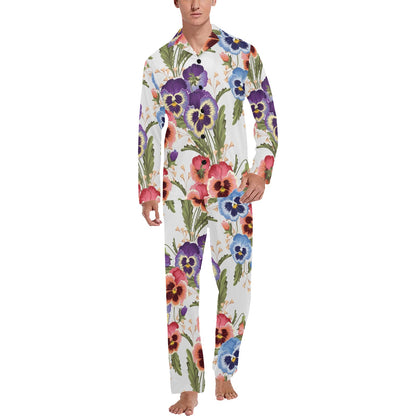 Pansy Pattern Print Design PS06 Men's Long Sleeve Pajama Set