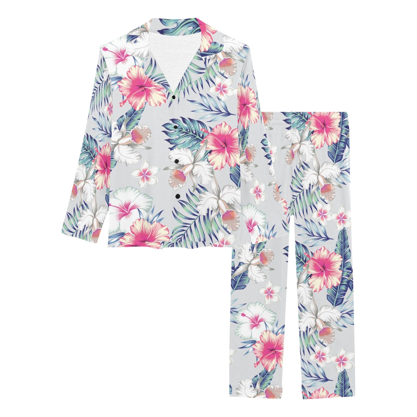 Hibiscus Print Women's Long Sleeve Pajama Set