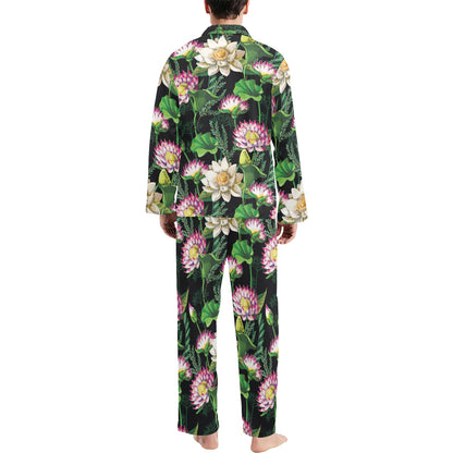 Water Lily Pattern Print Design WL010 Men's Long Sleeve Pajama Set