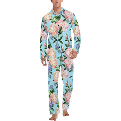 Peony Pattern Print Design PE02 Men's Long Sleeve Pajama Set