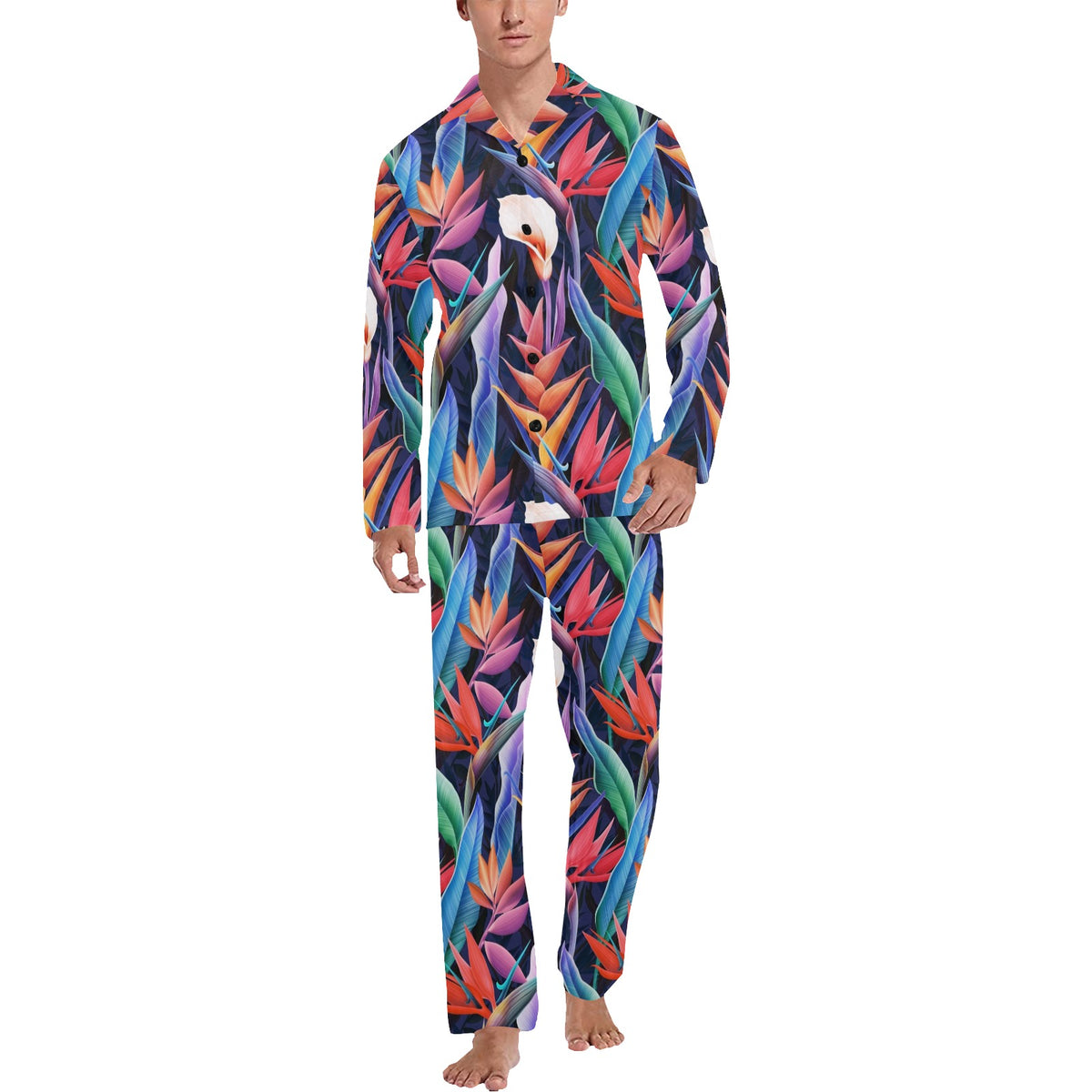 Tropical Flower Pattern Print Design TF023 Men's Long Sleeve Pajama Set