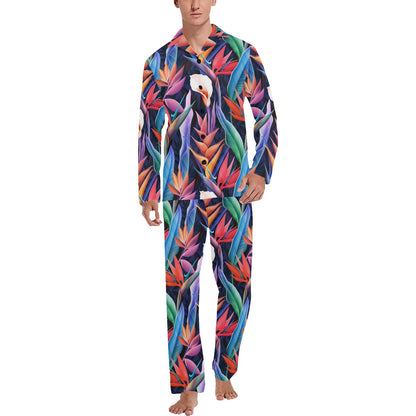 Tropical Flower Pattern Print Design TF023 Men's Long Sleeve Pajama Set