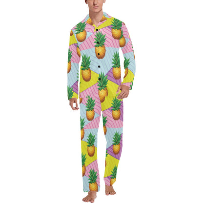 Pineapple Pattern Print Design PP05 Men's Long Sleeve Pajama Set