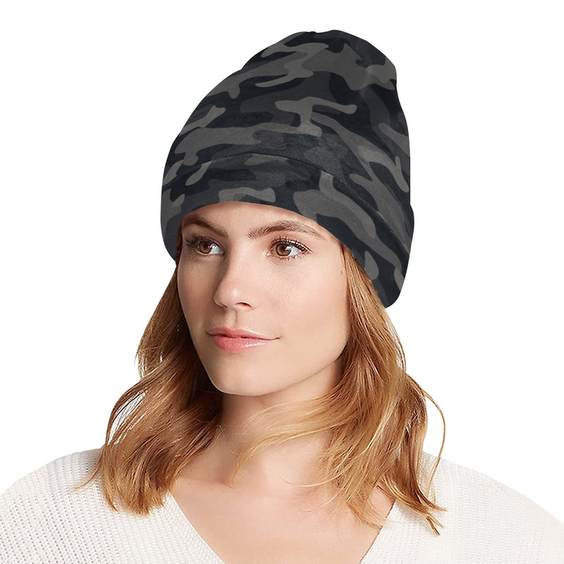 Camo Black Pattern Print Design 02 Unisex Beanie