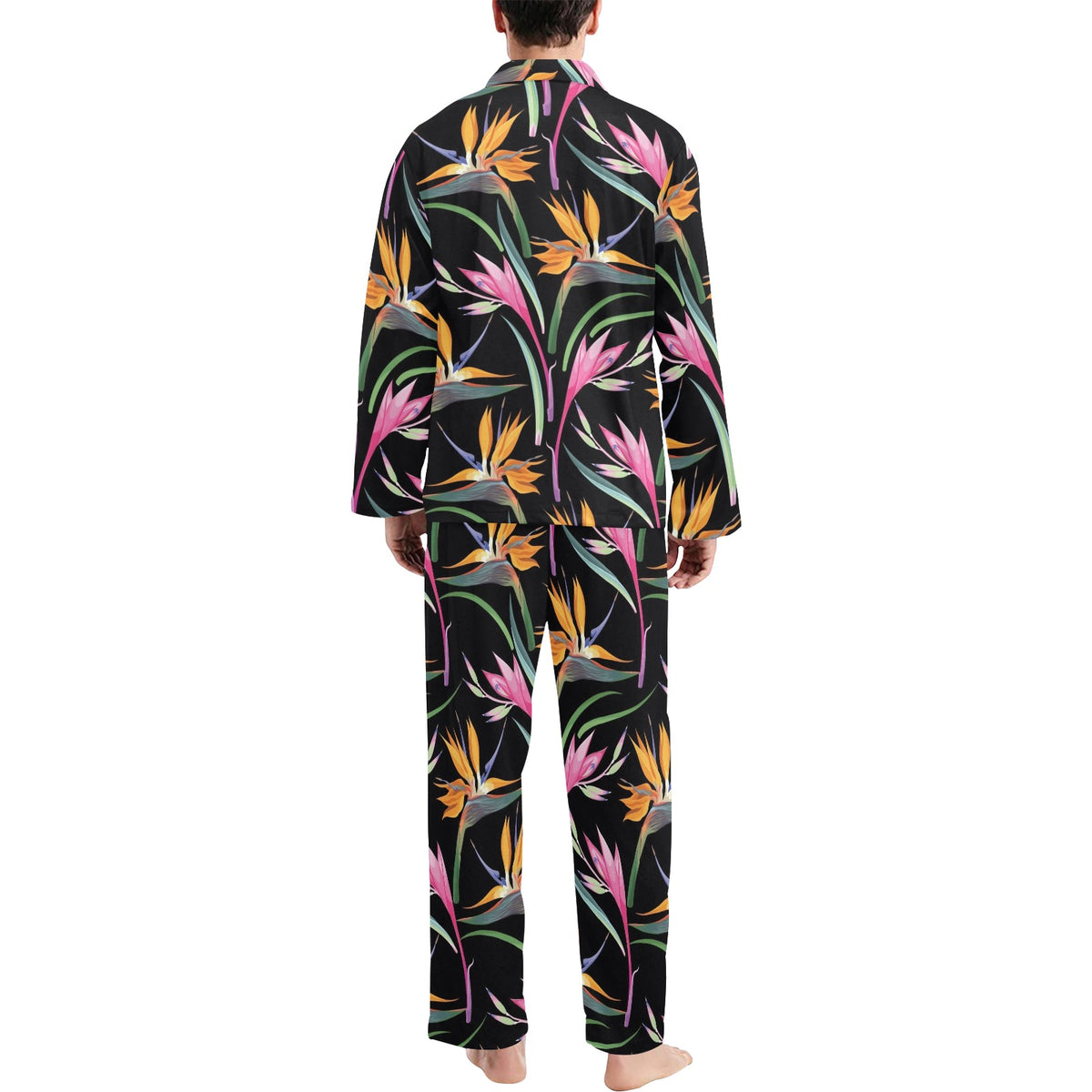 Tropical Flower Pattern Print Design TF017 Men's Long Sleeve Pajama Set