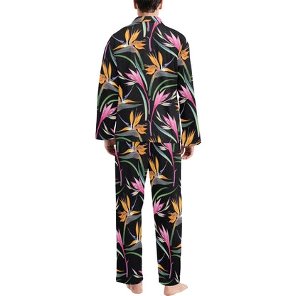 Tropical Flower Pattern Print Design TF017 Men's Long Sleeve Pajama Set