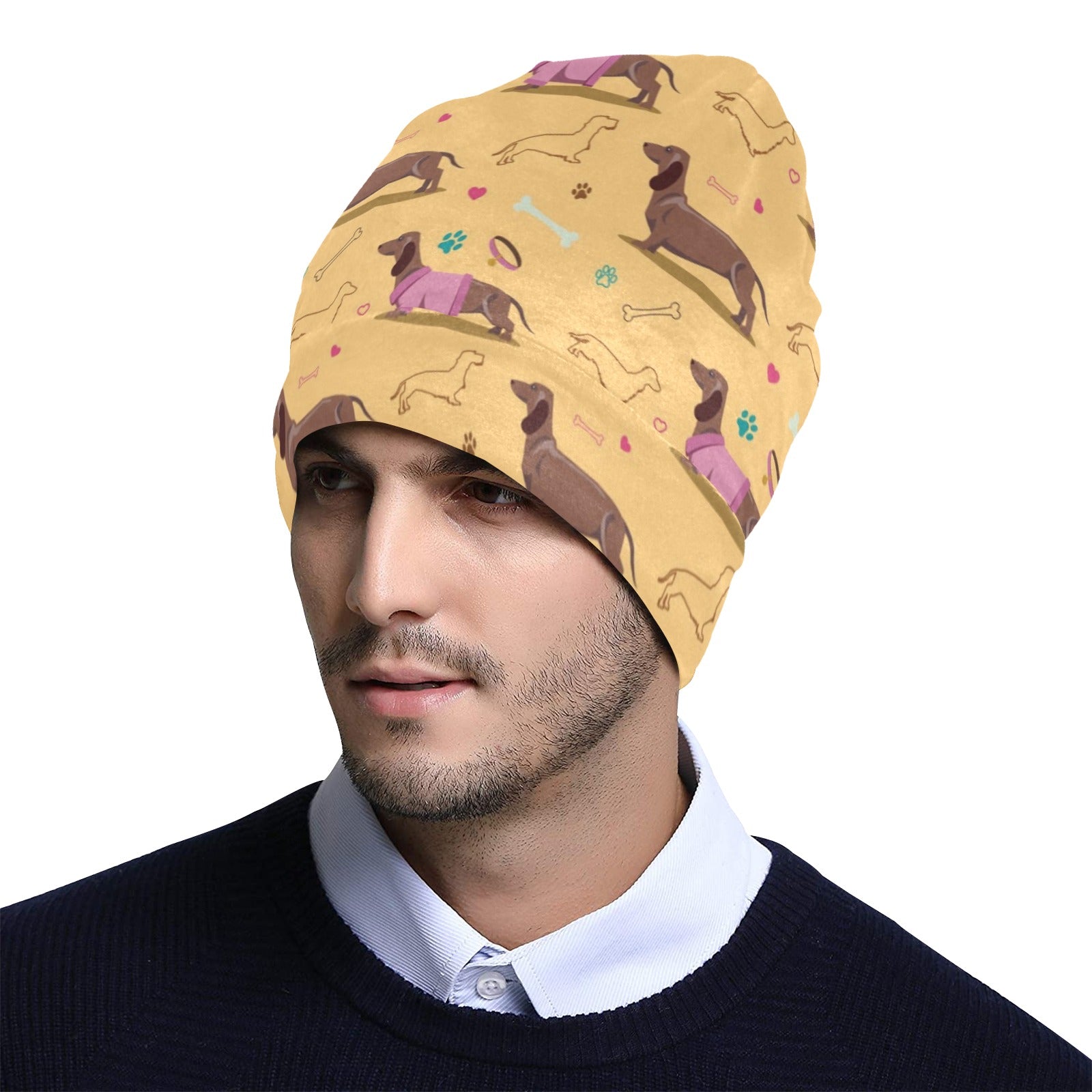 Dachshund Pattern Print Design 07 Unisex Beanie