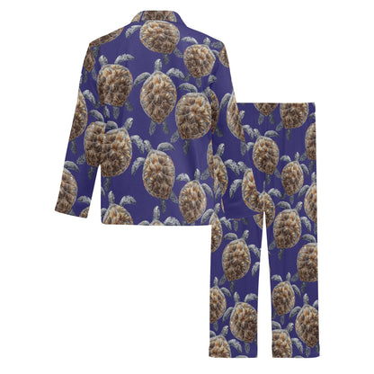 Sea Turtle Pattern Print Design T05 Men's Long Sleeve Pajama Set