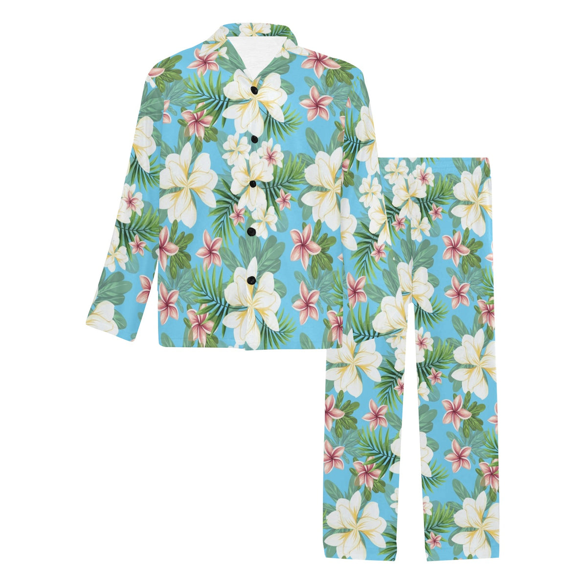 Plumeria Pattern Print Design PM028 Men's Long Sleeve Pajama Set