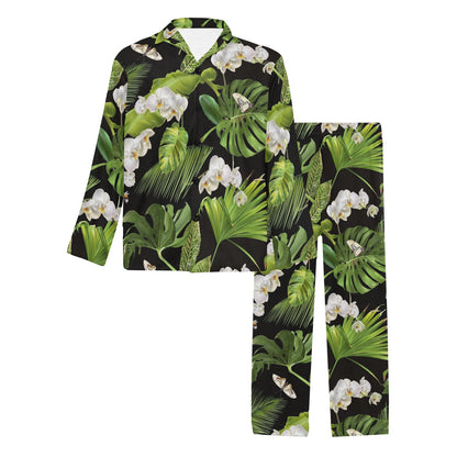 Tropical Flower Pattern Print Design TF026 Men's Long Sleeve Pajama Set