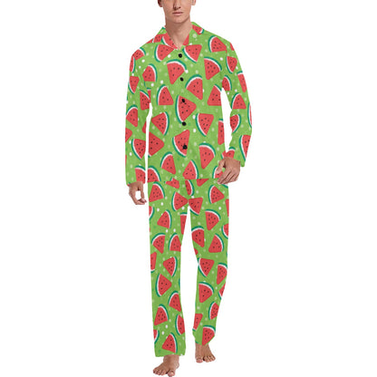 Watermelon Pattern Print Design WM05 Men's Long Sleeve Pajama Set