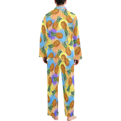 Pineapple Pattern Print Design PP09 Men's Long Sleeve Pajama Set