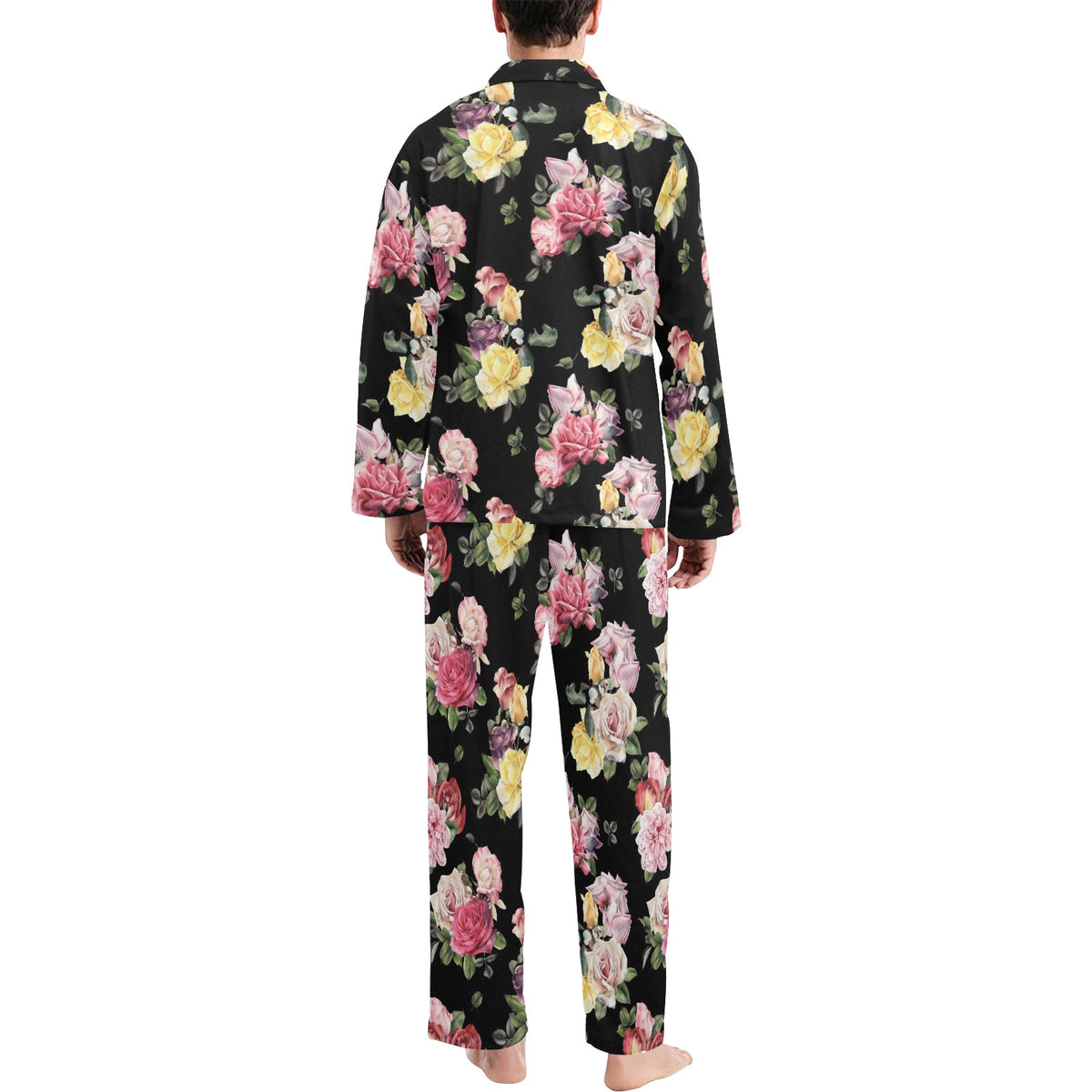 Rose Pattern Print Design RO010 Men's Long Sleeve Pajama Set