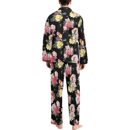 Rose Pattern Print Design RO010 Men's Long Sleeve Pajama Set