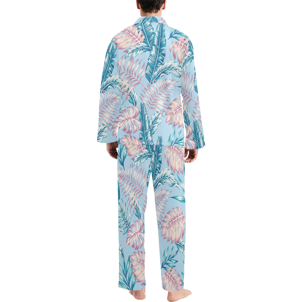 Tropical Flower Pattern Print Design TF01 Men's Long Sleeve Pajama Set