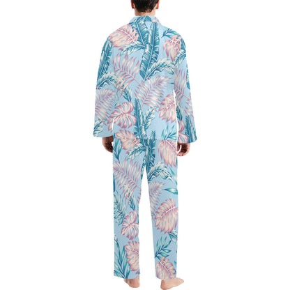 Tropical Flower Pattern Print Design TF01 Men's Long Sleeve Pajama Set