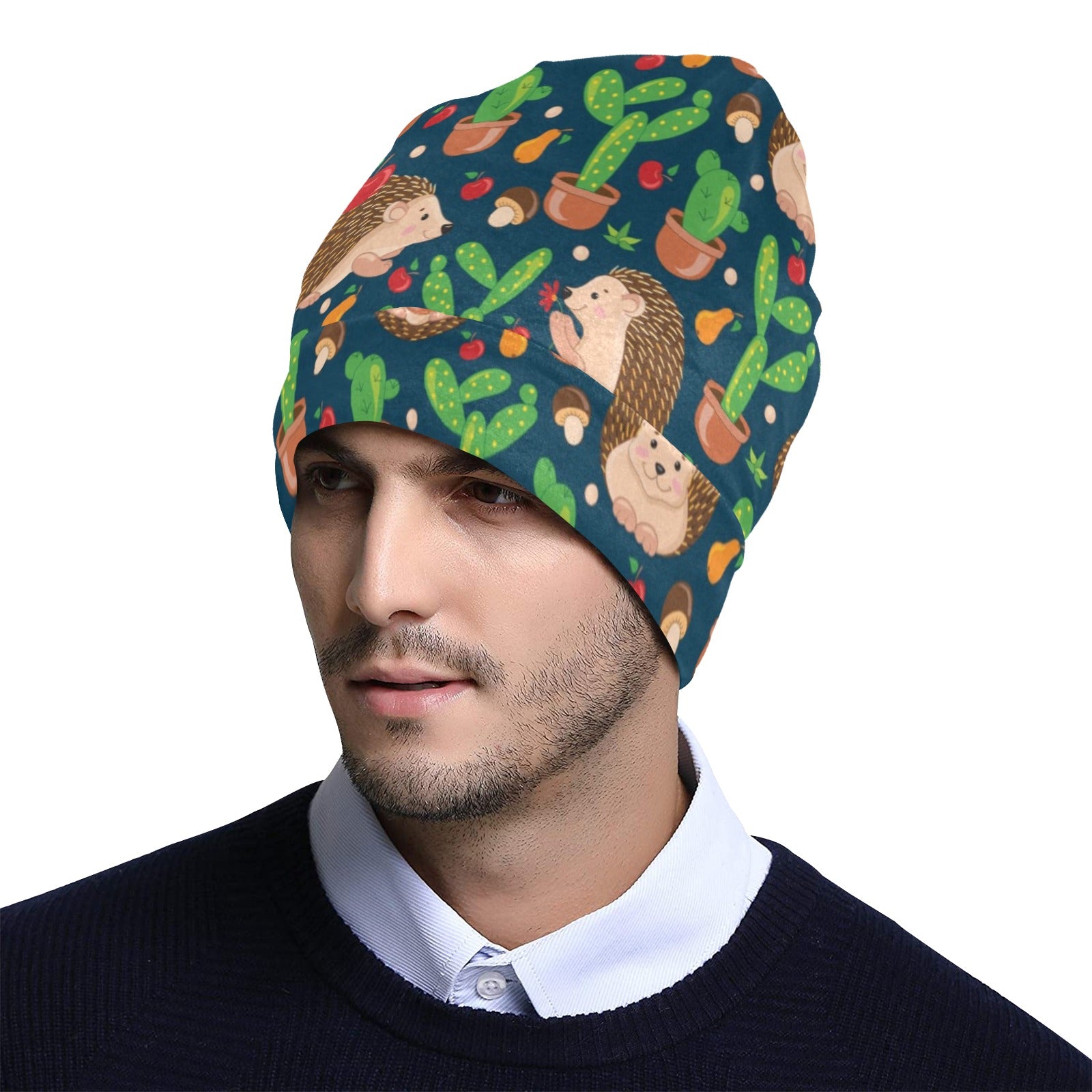 Hedgehog Cactus Pattern Print Design 04 Unisex Beanie