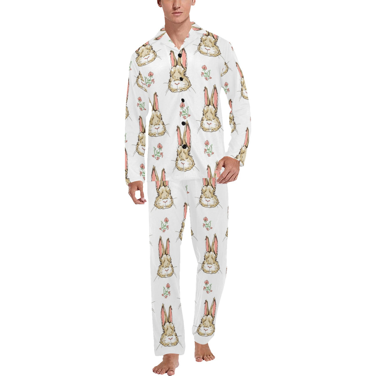 Rabbit Pattern Print Design RB09 Men's Long Sleeve Pajama Set