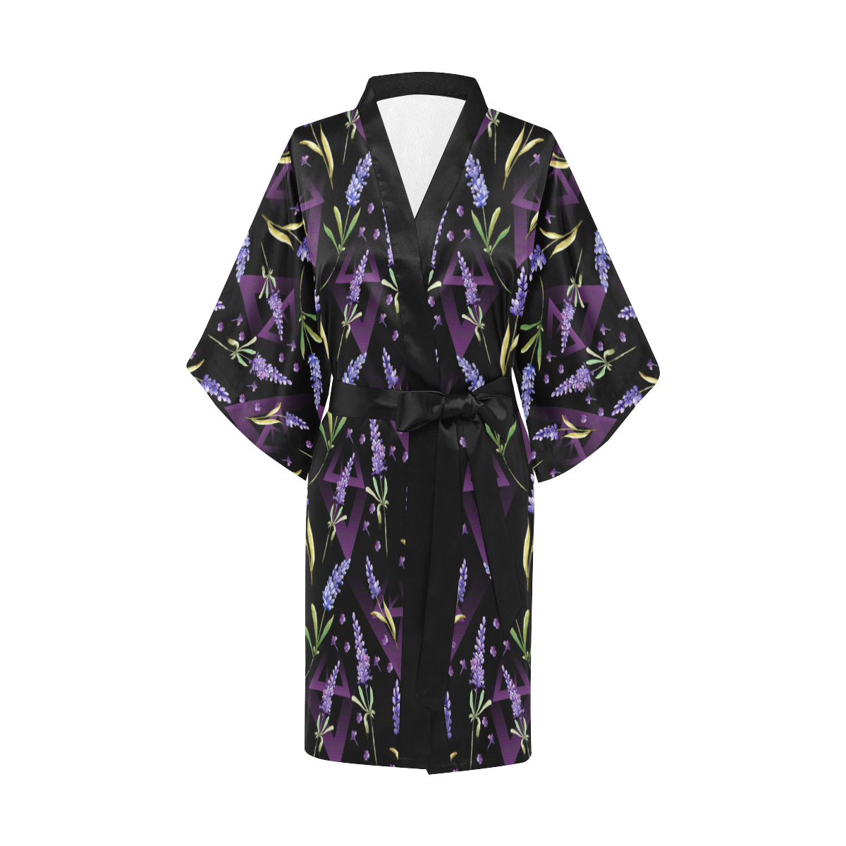 Lavender Pattern Print Design LV07 Women's Short Kimono